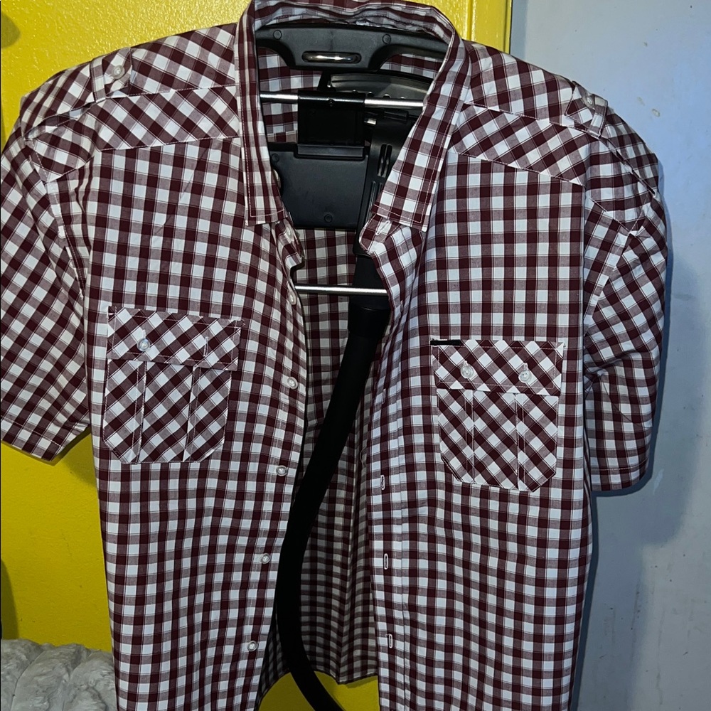 Marc Ecko Burgundy and White Plaid Shirt